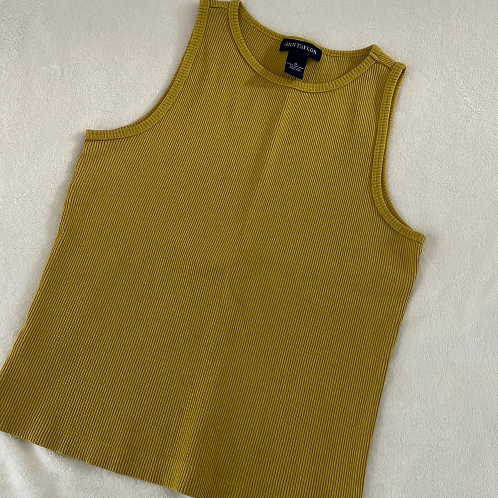 Ann Taylor cotton rib knit tank top in mustard greenish gold size S